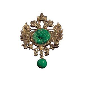 1960 De Nicola Double Headed Dragon Faux Jade Vintage Brooch Unsigned